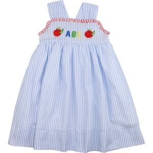 Blue Striped Kids Dress with ABC Embroidery